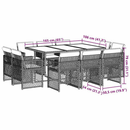 vidaXL 11 Piece Garden Dining Set with Cushions Light Grey Poly Rattan