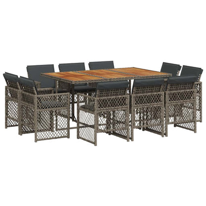 vidaXL 11 Piece Garden Dining Set with Cushions Grey Poly Rattan