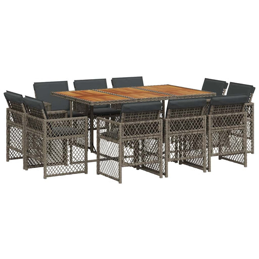 vidaXL 11 Piece Garden Dining Set with Cushions Grey Poly Rattan