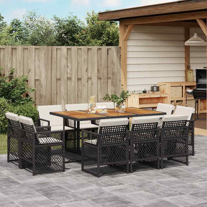 vidaXL 11 Piece Garden Dining Set with Cushions Black Poly Rattan