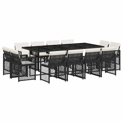 vidaXL 13 Piece Garden Dining Set with Cushions Black Poly Rattan