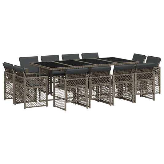 vidaXL 13 Piece Garden Dining Set with Cushions Grey Poly Rattan