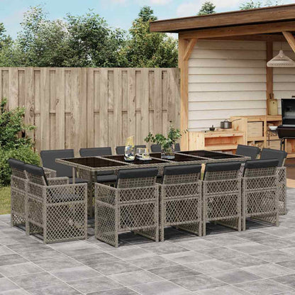 vidaXL 13 Piece Garden Dining Set with Cushions Grey Poly Rattan