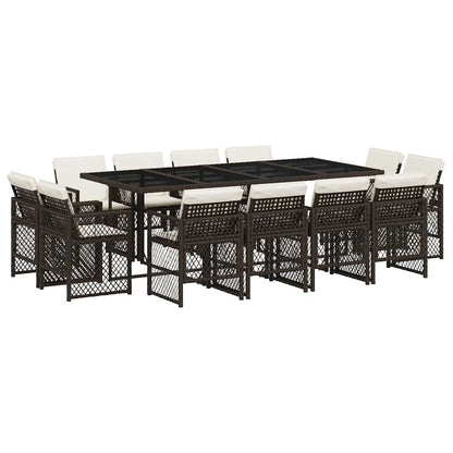 vidaXL 13 Piece Garden Dining Set with Cushions Brown Poly Rattan