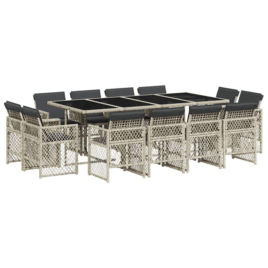vidaXL 13 Piece Garden Dining Set with Cushions Light Grey Poly Rattan