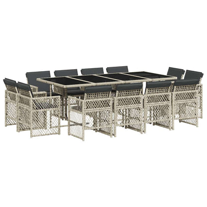 vidaXL 13 Piece Garden Dining Set with Cushions Light Grey Poly Rattan