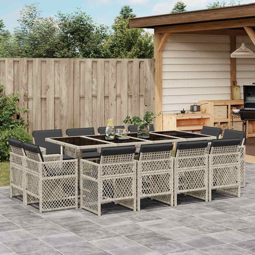 vidaXL 13 Piece Garden Dining Set with Cushions Light Grey Poly Rattan