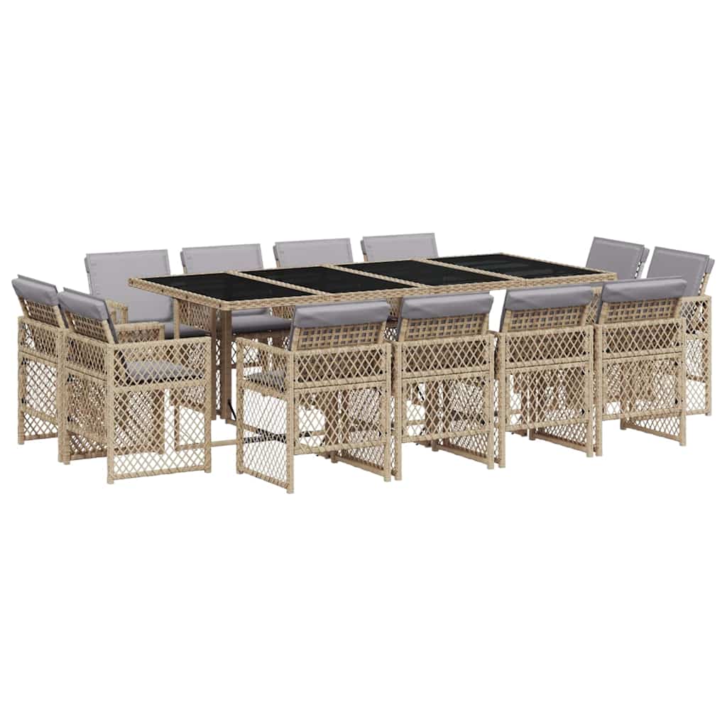 vidaXL 13 Piece Garden Dining Set with Cushions Mix Beige Poly Rattan