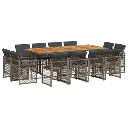 vidaXL 13 Piece Garden Dining Set with Cushions Grey Poly Rattan