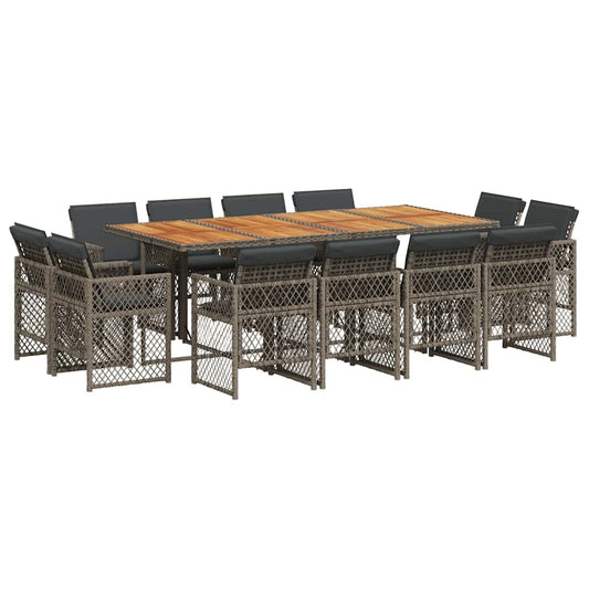 vidaXL 13 Piece Garden Dining Set with Cushions Grey Poly Rattan