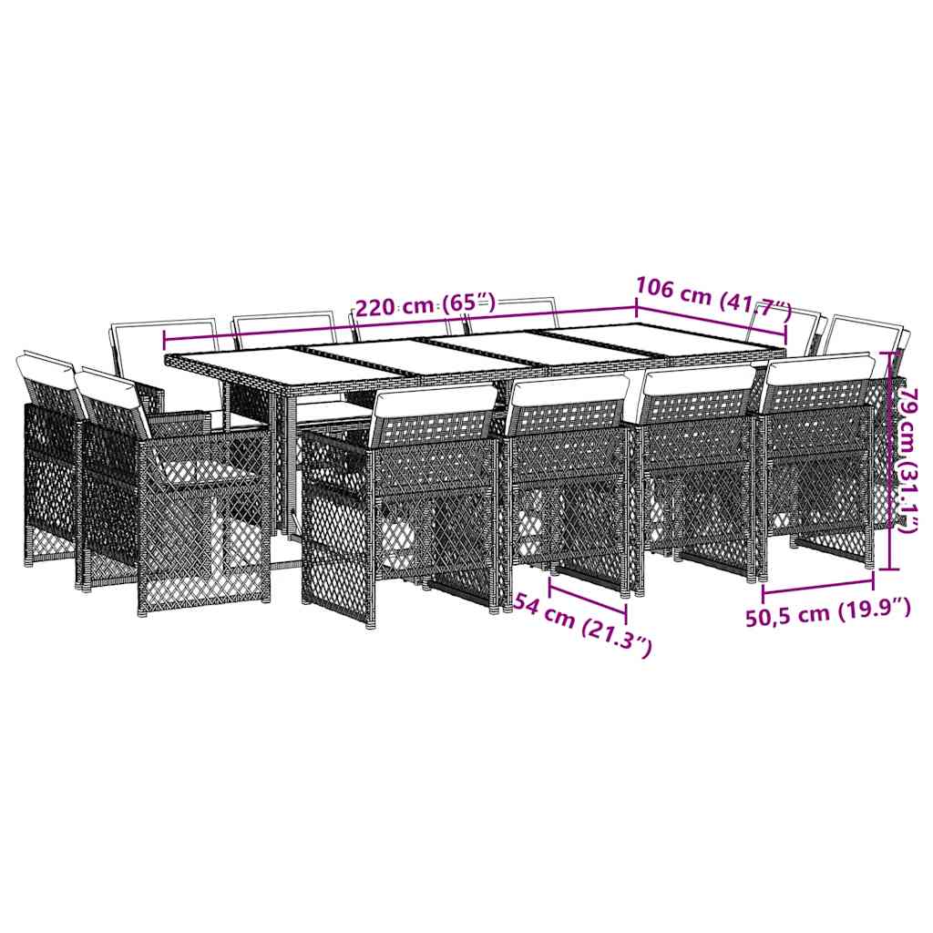 vidaXL 13 Piece Garden Dining Set with Cushions Grey Poly Rattan