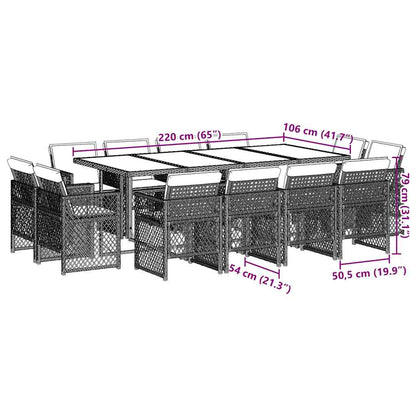 vidaXL 13 Piece Garden Dining Set with Cushions Grey Poly Rattan