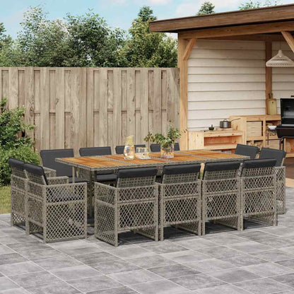 vidaXL 13 Piece Garden Dining Set with Cushions Grey Poly Rattan