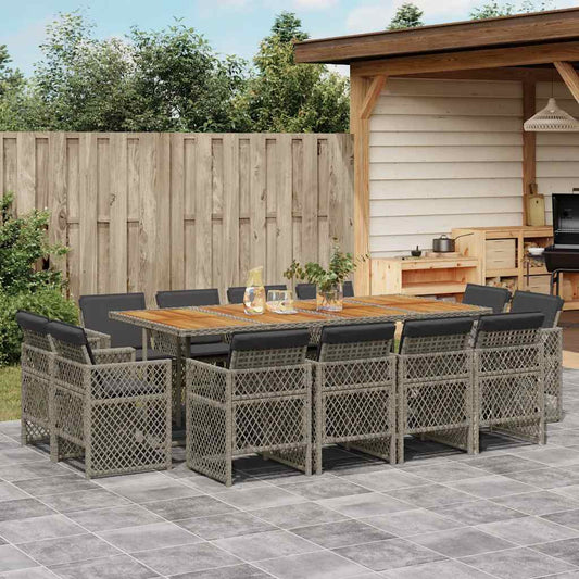 vidaXL 13 Piece Garden Dining Set with Cushions Grey Poly Rattan