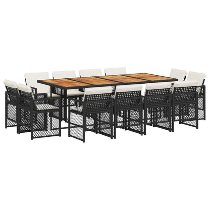 vidaXL 13 Piece Garden Dining Set with Cushions Black Poly Rattan