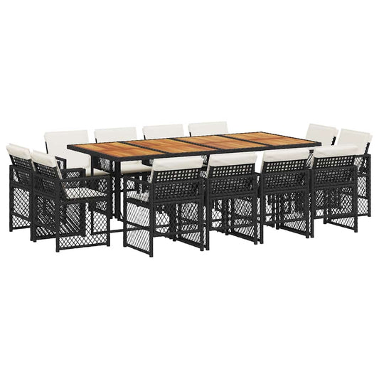 vidaXL 13 Piece Garden Dining Set with Cushions Black Poly Rattan