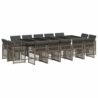 vidaXL 15 Piece Garden Dining Set with Cushions Grey Poly Rattan