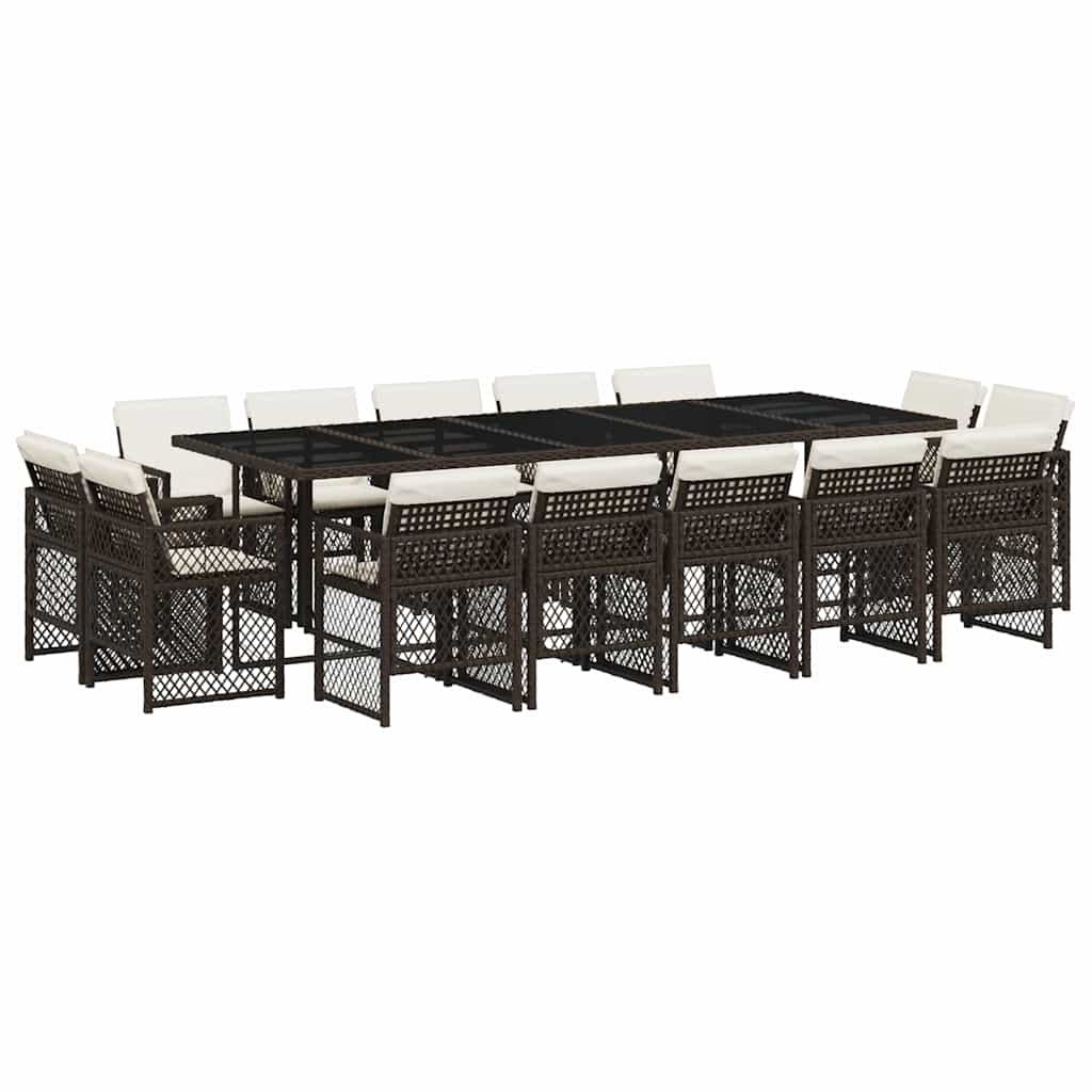 vidaXL 15 Piece Garden Dining Set with Cushions Brown Poly Rattan