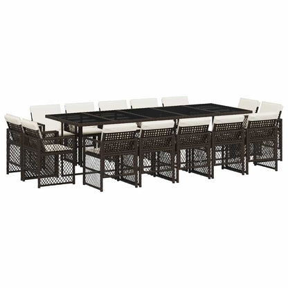 vidaXL 15 Piece Garden Dining Set with Cushions Brown Poly Rattan