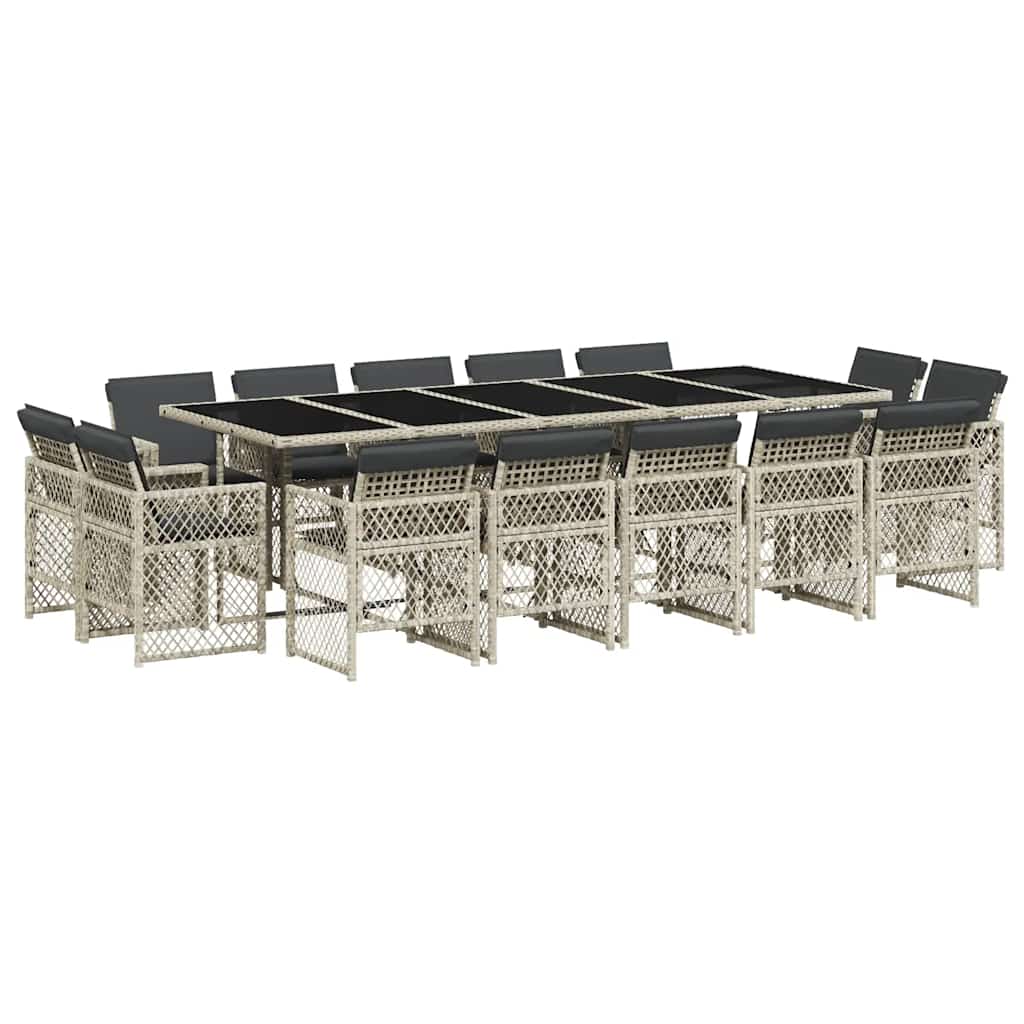 vidaXL 15 Piece Garden Dining Set with Cushions Light Grey Poly Rattan