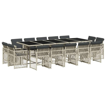 vidaXL 15 Piece Garden Dining Set with Cushions Light Grey Poly Rattan