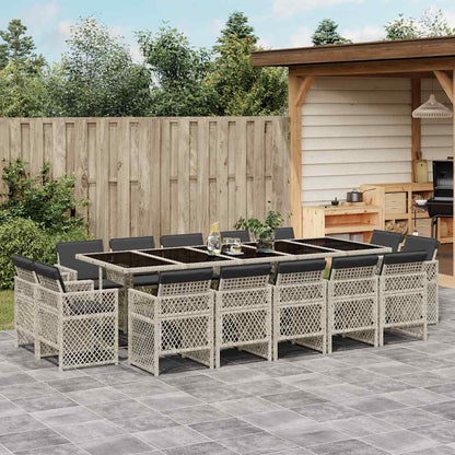 vidaXL 15 Piece Garden Dining Set with Cushions Light Grey Poly Rattan