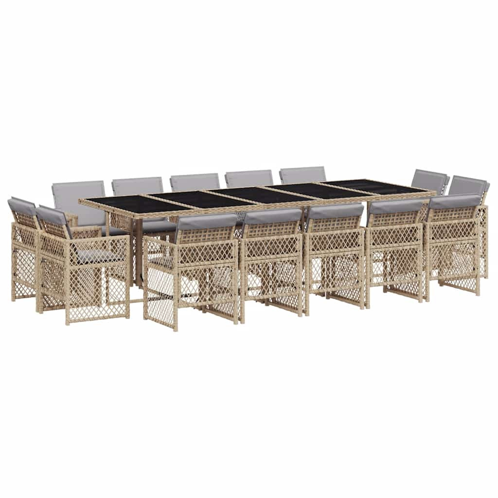 vidaXL 15 Piece Garden Dining Set with Cushions Mix Beige Poly Rattan
