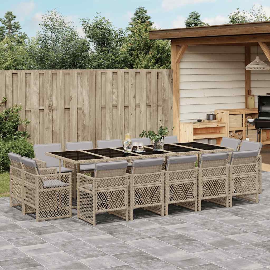 vidaXL 15 Piece Garden Dining Set with Cushions Mix Beige Poly Rattan