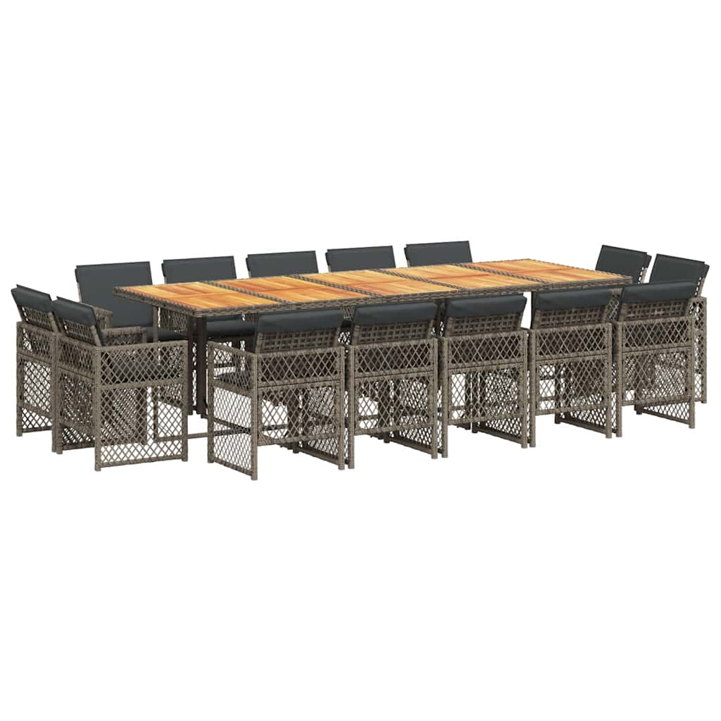 vidaXL 15 Piece Garden Dining Set with Cushions Grey Poly Rattan