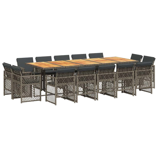 vidaXL 15 Piece Garden Dining Set with Cushions Grey Poly Rattan