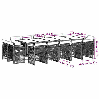 vidaXL 15 Piece Garden Dining Set with Cushions Grey Poly Rattan