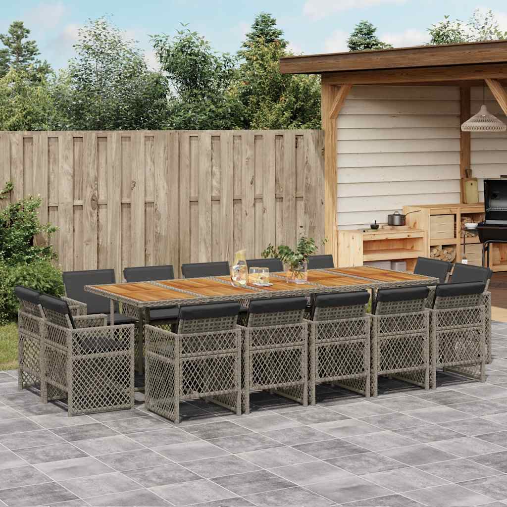 vidaXL 15 Piece Garden Dining Set with Cushions Grey Poly Rattan