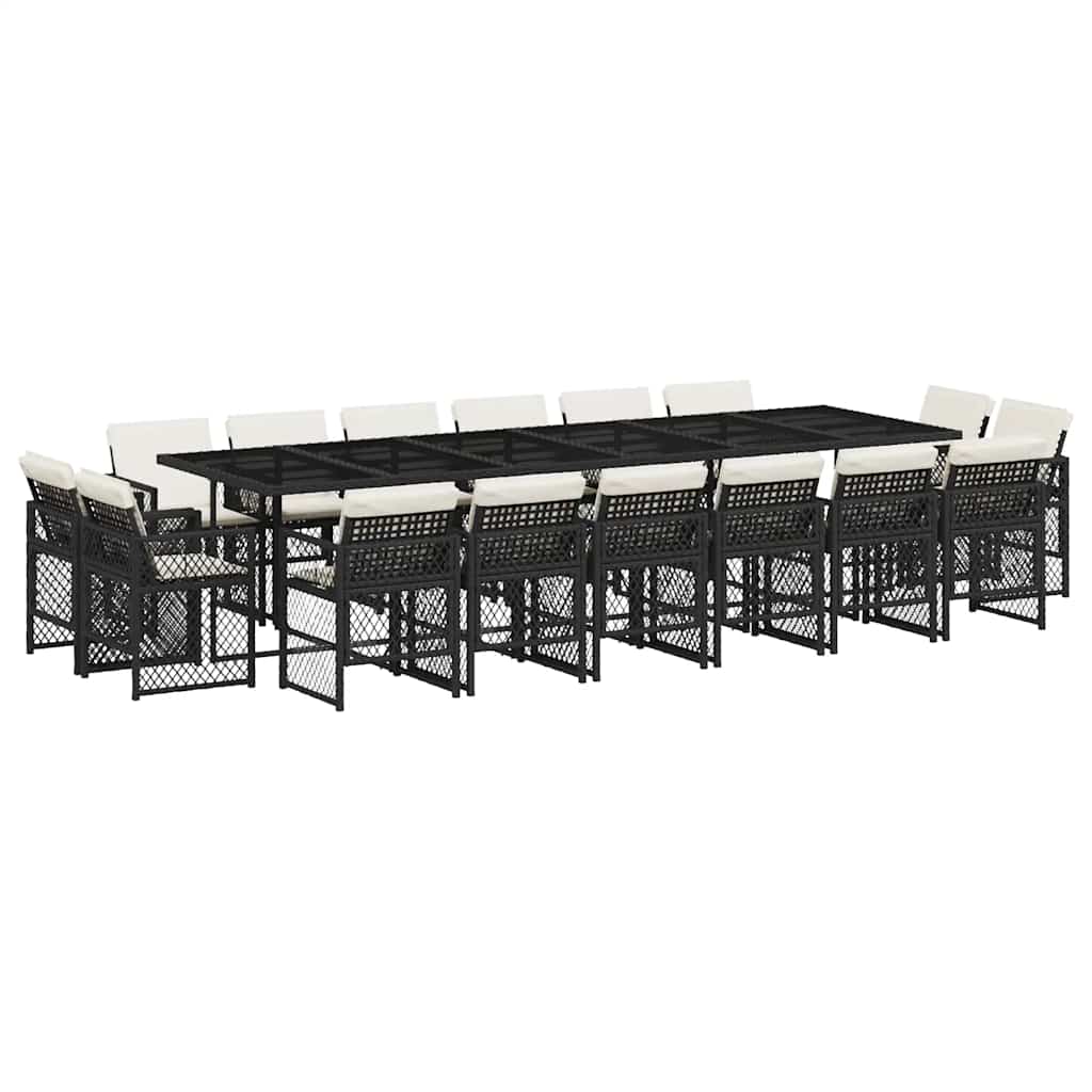 vidaXL 17 Piece Garden Dining Set with Cushions Black Poly Rattan