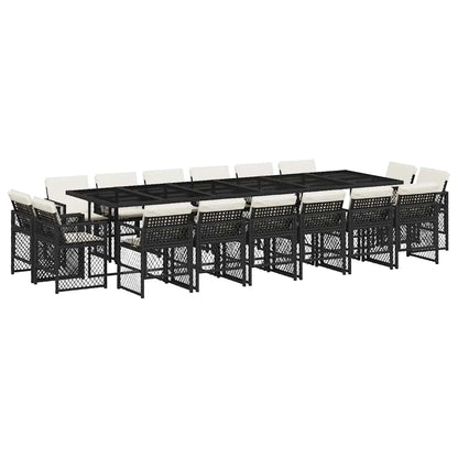 vidaXL 17 Piece Garden Dining Set with Cushions Black Poly Rattan
