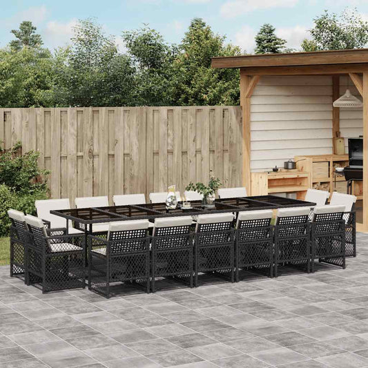 vidaXL 17 Piece Garden Dining Set with Cushions Black Poly Rattan