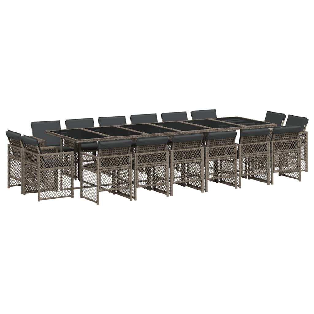 vidaXL 17 Piece Garden Dining Set with Cushions Grey Poly Rattan
