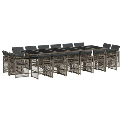 vidaXL 17 Piece Garden Dining Set with Cushions Grey Poly Rattan