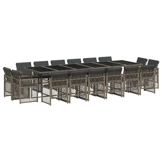 vidaXL 17 Piece Garden Dining Set with Cushions Grey Poly Rattan