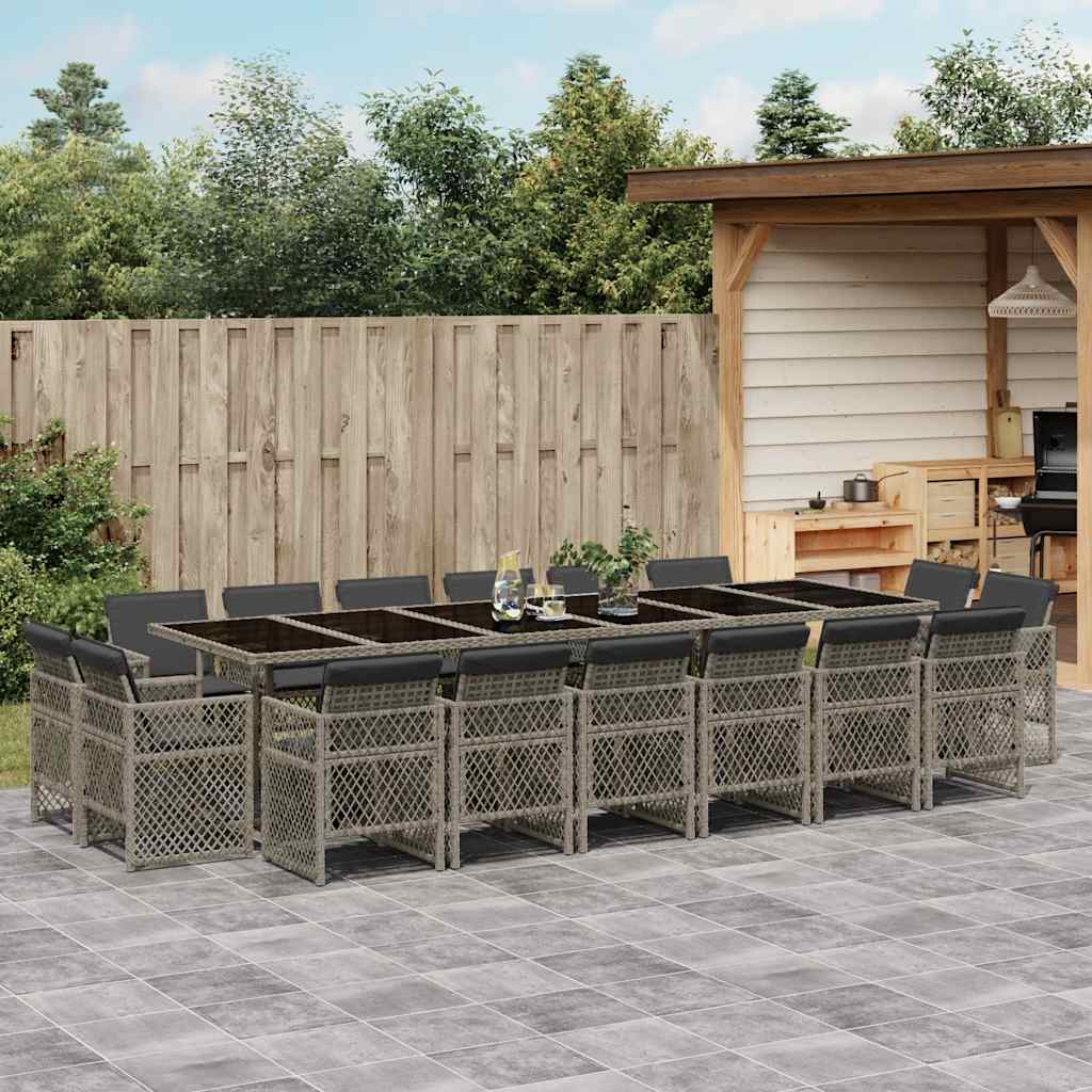 vidaXL 17 Piece Garden Dining Set with Cushions Grey Poly Rattan