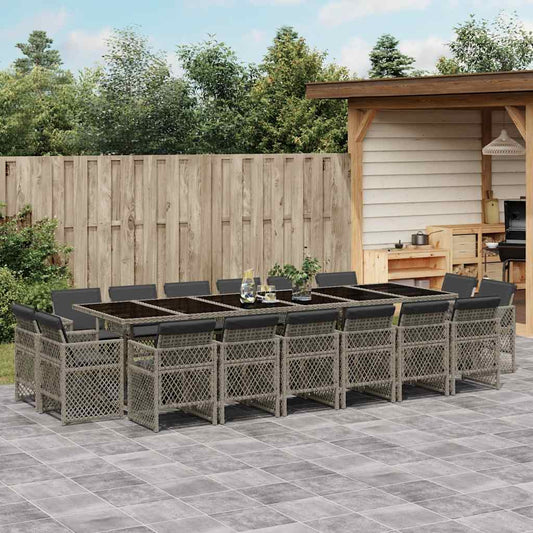 vidaXL 17 Piece Garden Dining Set with Cushions Grey Poly Rattan