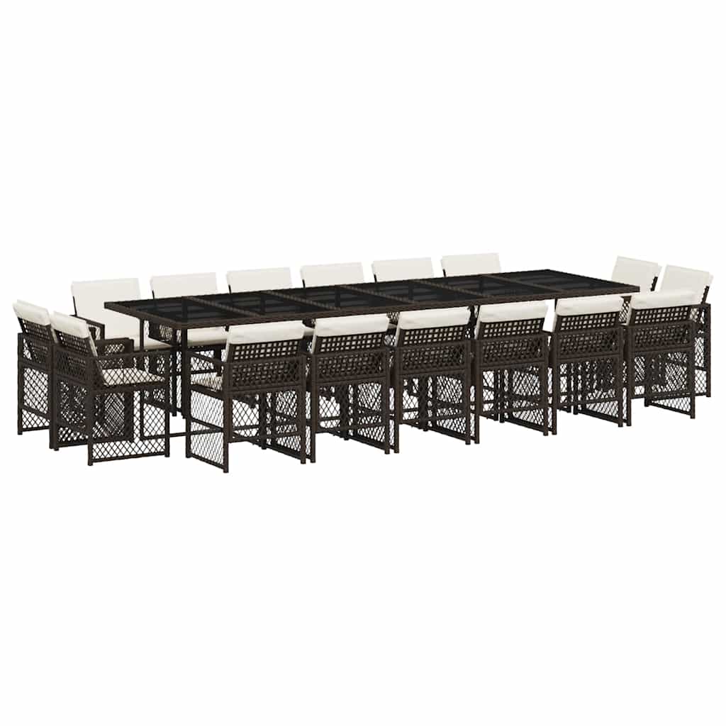 vidaXL 17 Piece Garden Dining Set with Cushions Brown Poly Rattan
