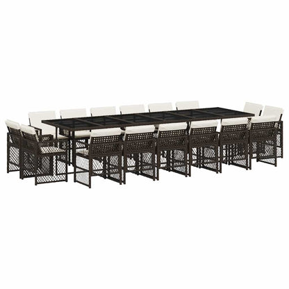 vidaXL 17 Piece Garden Dining Set with Cushions Brown Poly Rattan