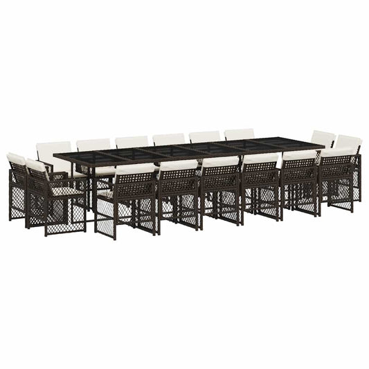 vidaXL 17 Piece Garden Dining Set with Cushions Brown Poly Rattan
