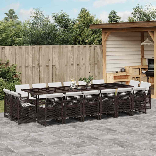 vidaXL 17 Piece Garden Dining Set with Cushions Brown Poly Rattan