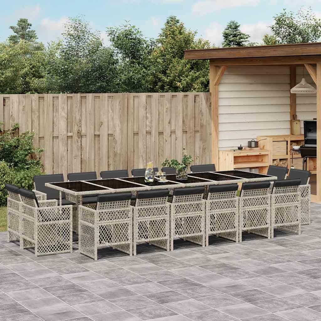 vidaXL 17 Piece Garden Dining Set with Cushions Light Grey Poly Rattan