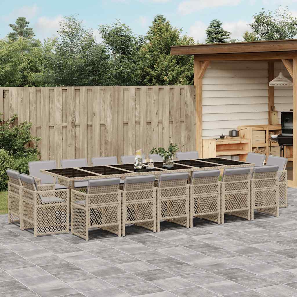 vidaXL 17 Piece Garden Dining Set with Cushions Mix Beige Poly Rattan