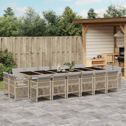 vidaXL 17 Piece Garden Dining Set with Cushions Mix Beige Poly Rattan