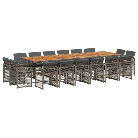 vidaXL 17 Piece Garden Dining Set with Cushions Grey Poly Rattan