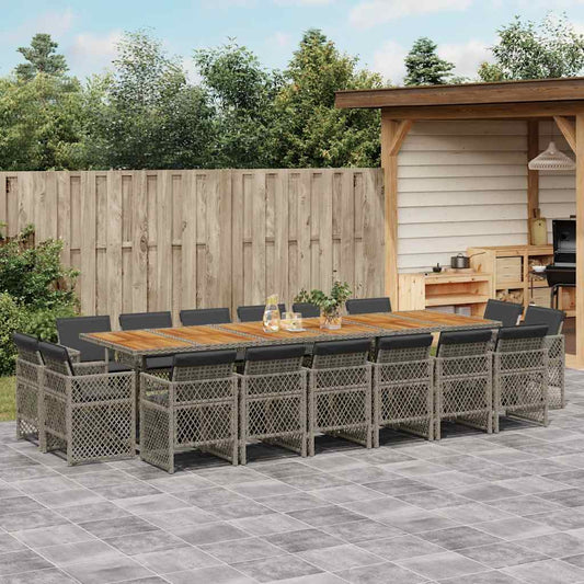vidaXL 17 Piece Garden Dining Set with Cushions Grey Poly Rattan