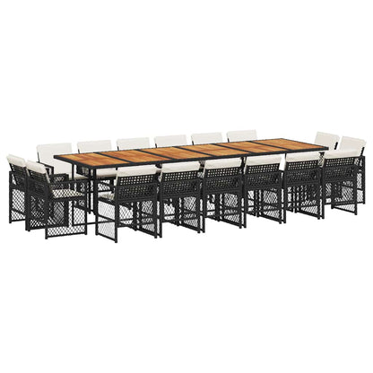 vidaXL 17 Piece Garden Dining Set with Cushions Black Poly Rattan